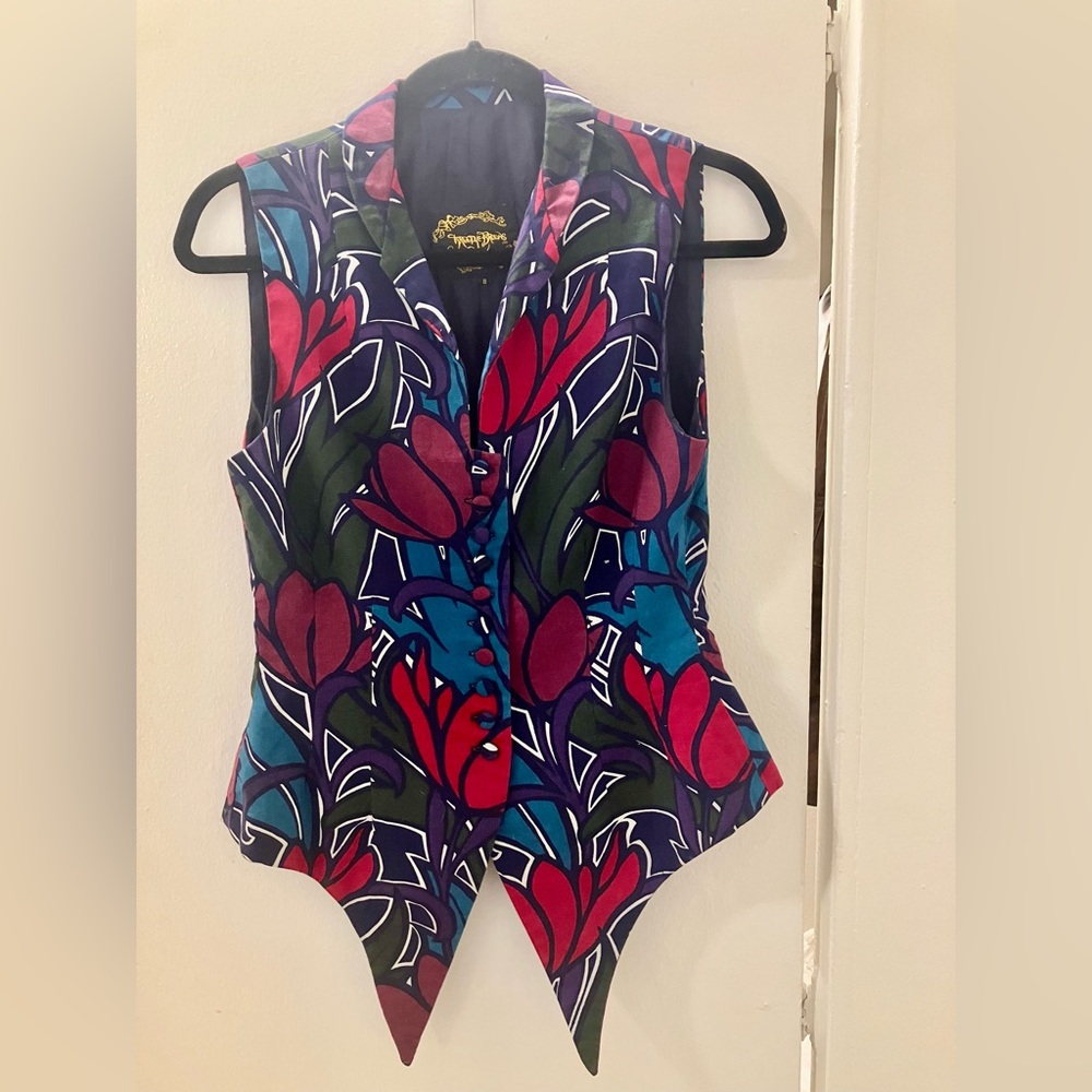 Droopy & Browns Angela Holmes Womens Tulip Floral Long Slim Vest Sz 8.